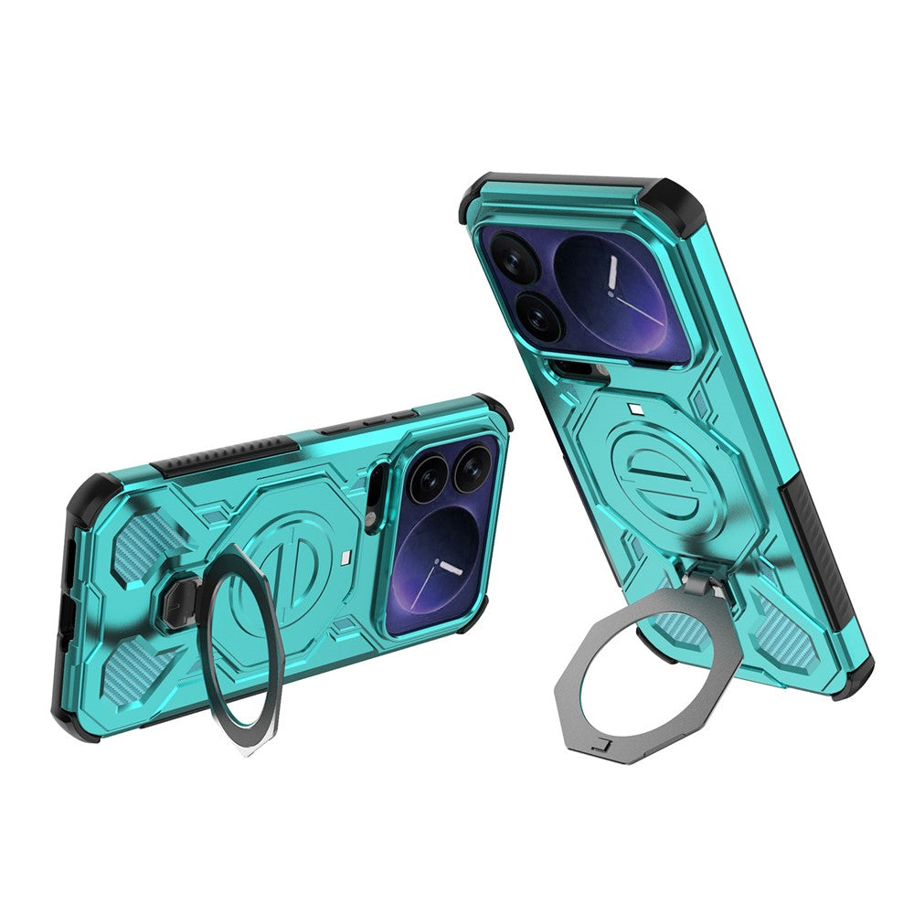 For Xiaomi 17 Pro Max Magnetic Case Rotating Metal Kickstand Shockproof PC + TPU Phone Back Cover - Baby Blue