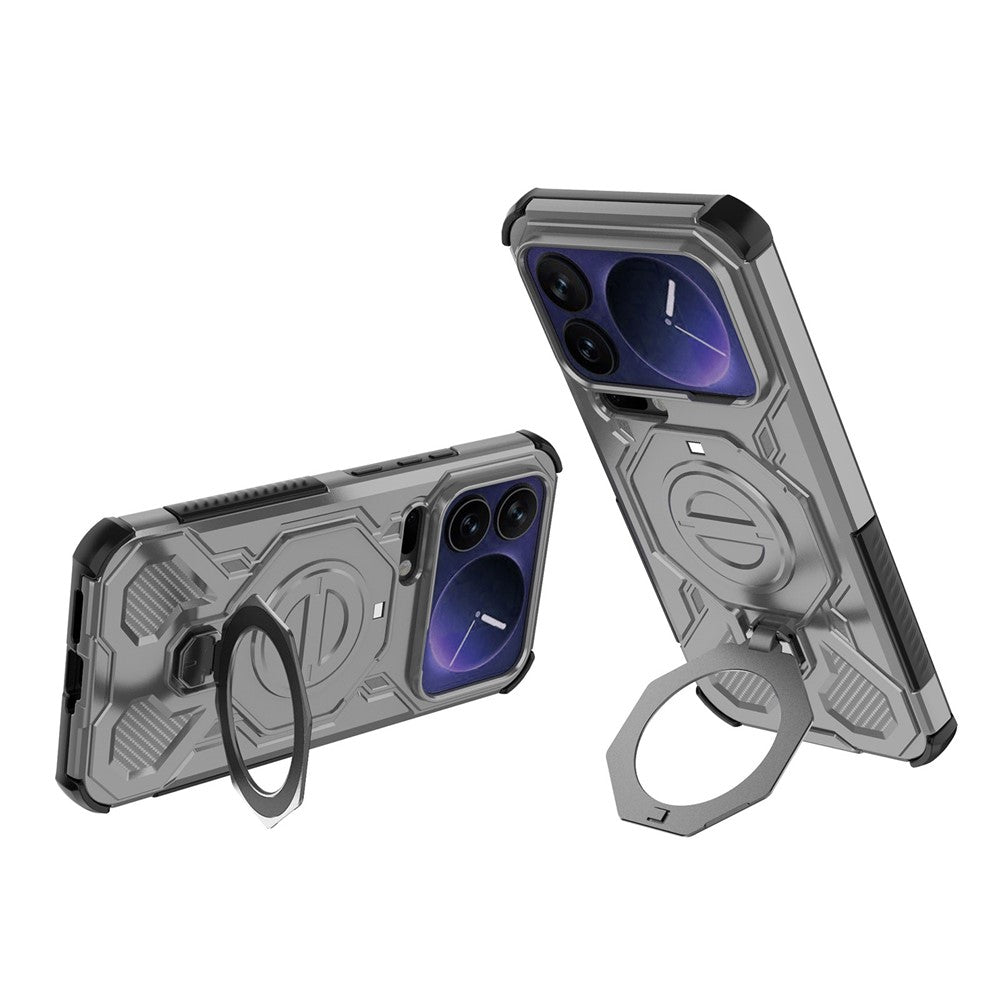 For Xiaomi 17 Pro Max Magnetic Case Rotating Metal Kickstand Shockproof PC + TPU Phone Back Cover - Grey