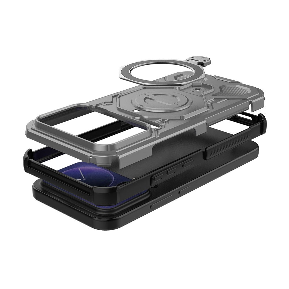 For Xiaomi 17 Pro Max Magnetic Case Rotating Metal Kickstand Shockproof PC + TPU Phone Back Cover - Grey