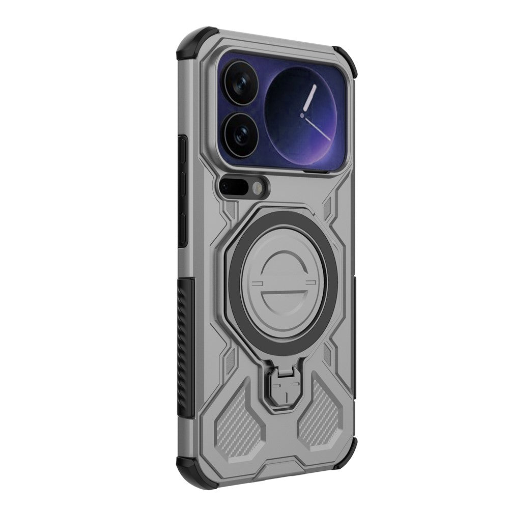 For Xiaomi 17 Pro Max Magnetic Case Rotating Metal Kickstand Shockproof PC + TPU Phone Back Cover - Grey