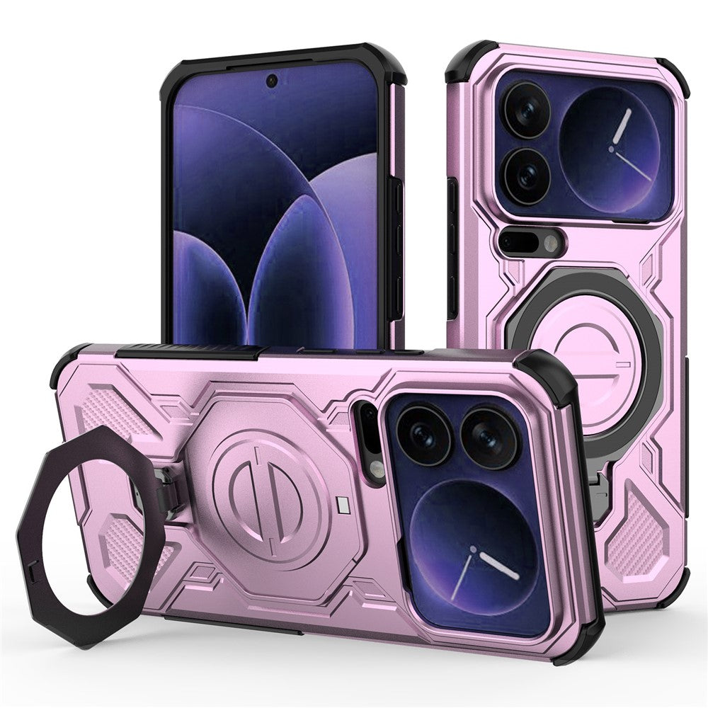 For Xiaomi 17 Pro Max Magnetic Case Rotating Metal Kickstand Shockproof PC + TPU Phone Back Cover - Pink