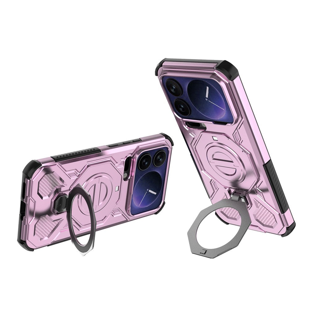 For Xiaomi 17 Pro Max Magnetic Case Rotating Metal Kickstand Shockproof PC + TPU Phone Back Cover - Pink
