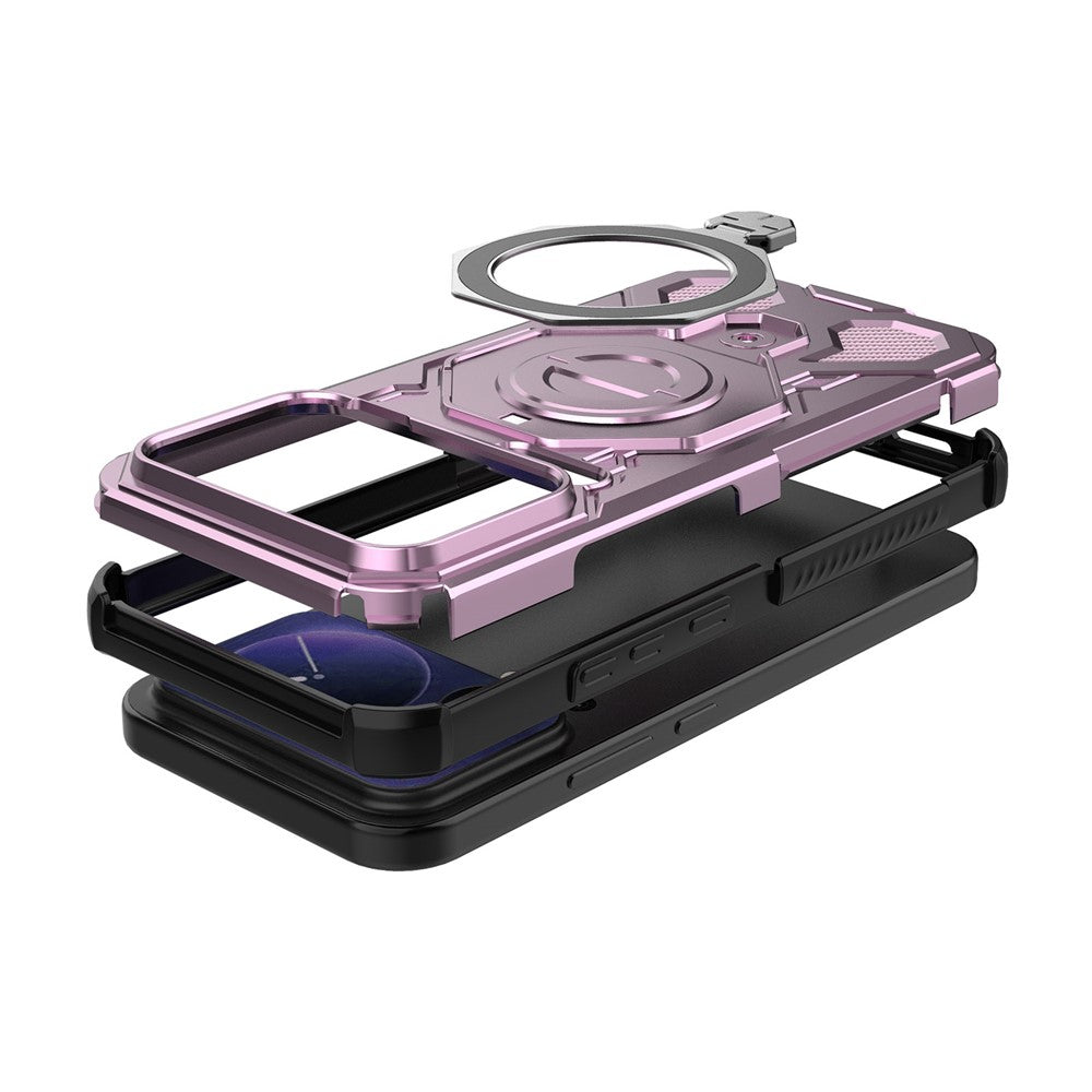 For Xiaomi 17 Pro Max Magnetic Case Rotating Metal Kickstand Shockproof PC + TPU Phone Back Cover - Pink