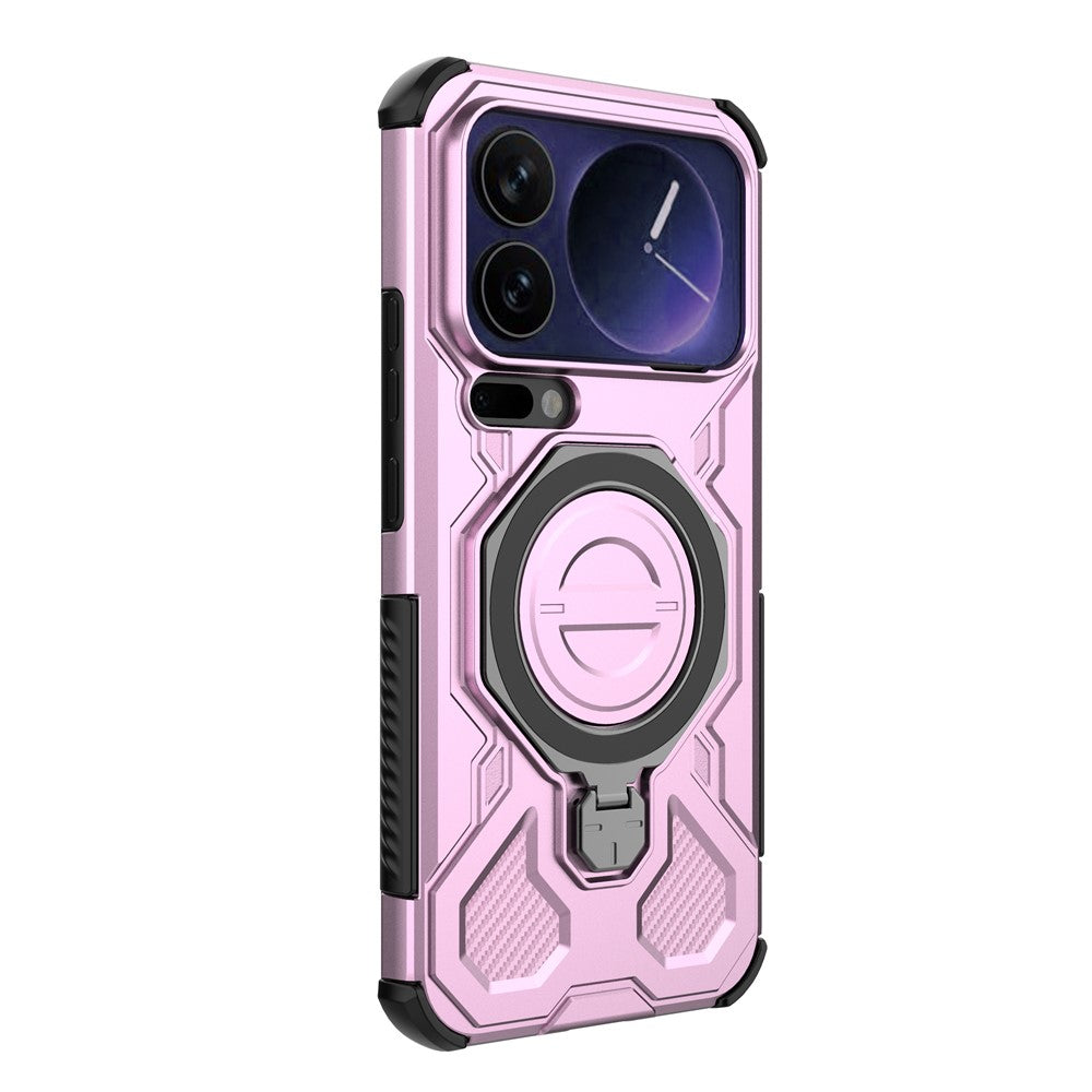 For Xiaomi 17 Pro Max Magnetic Case Rotating Metal Kickstand Shockproof PC + TPU Phone Back Cover - Pink