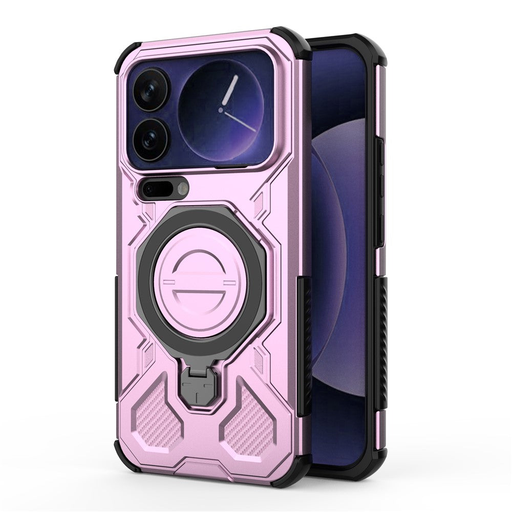 For Xiaomi 17 Pro Max Magnetic Case Rotating Metal Kickstand Shockproof PC + TPU Phone Back Cover - Pink