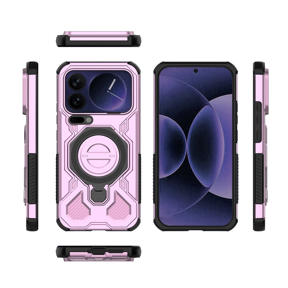 For Xiaomi 17 Pro Max Magnetic Case Rotating Metal Kickstand Shockproof PC + TPU Phone Back Cover - Pink