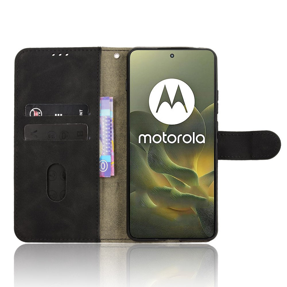 For Motorola Edge 70 5G Leather Case Skin Feel Anti Drop Wallet Flip Phone Cover - Black