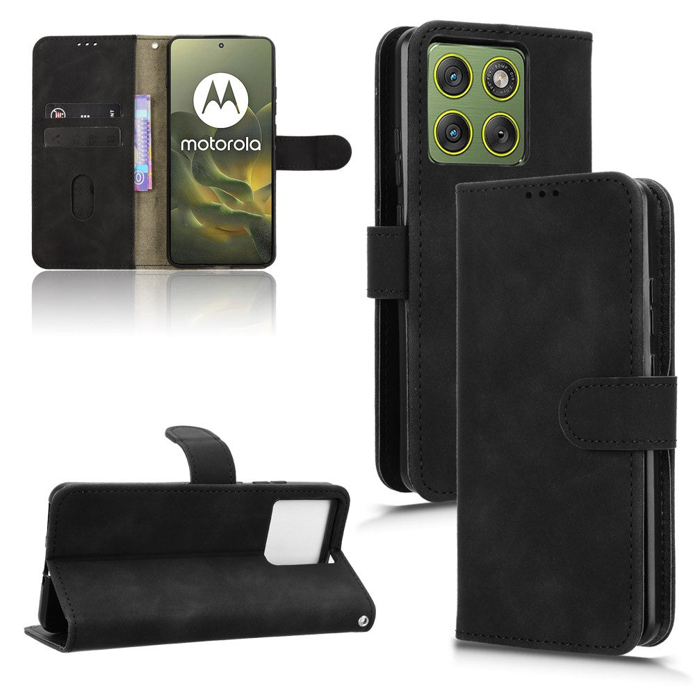 For Motorola Edge 70 5G Leather Case Skin Feel Anti Drop Wallet Flip Phone Cover - Black