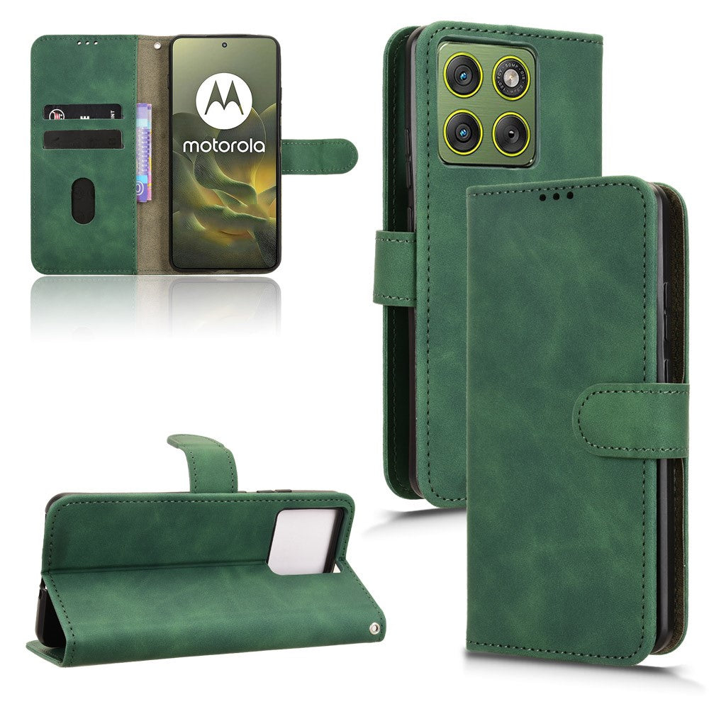 For Motorola Edge 70 5G Leather Case Skin Feel Anti Drop Wallet Flip Phone Cover - Green