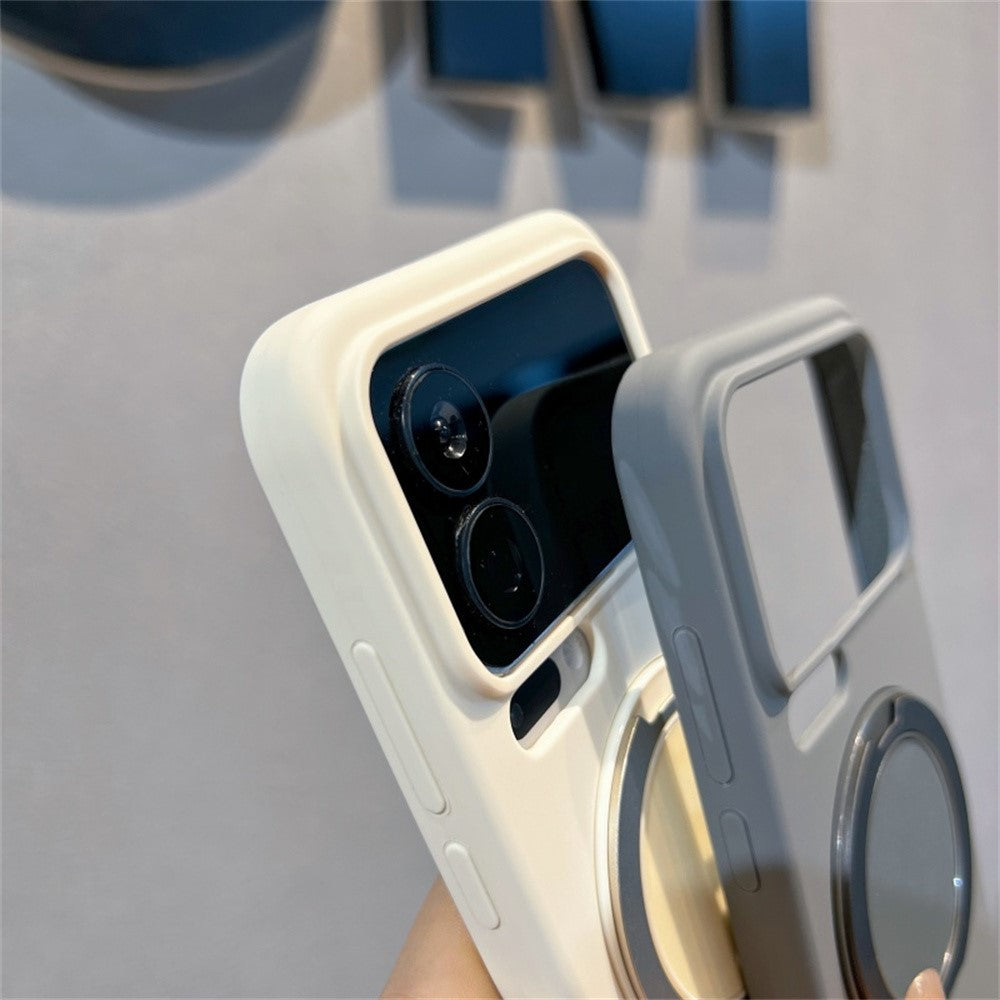For Xiaomi 17 Pro Max Magnetic Case Rotating Kickstand Liquid Silicone PC Phone Cover Skin Touch - Grey