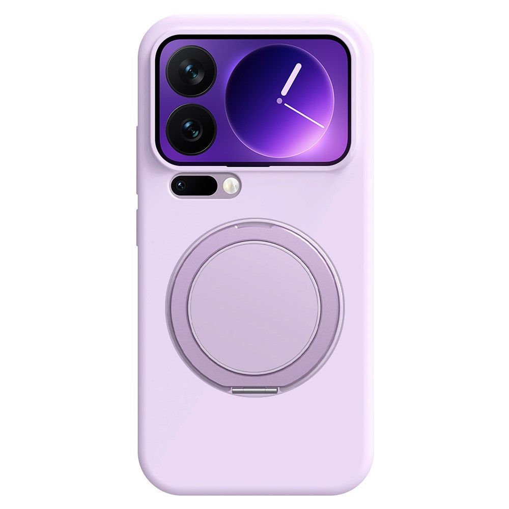 For Xiaomi 17 Pro Max Magnetic Case Rotating Kickstand Liquid Silicone PC Phone Cover Skin Touch - Purple