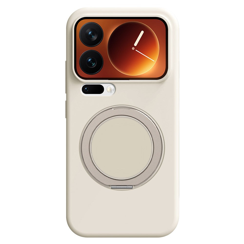 For Xiaomi 17 Pro Max Magnetic Case Rotating Kickstand Liquid Silicone PC Phone Cover Skin Touch - Antique White