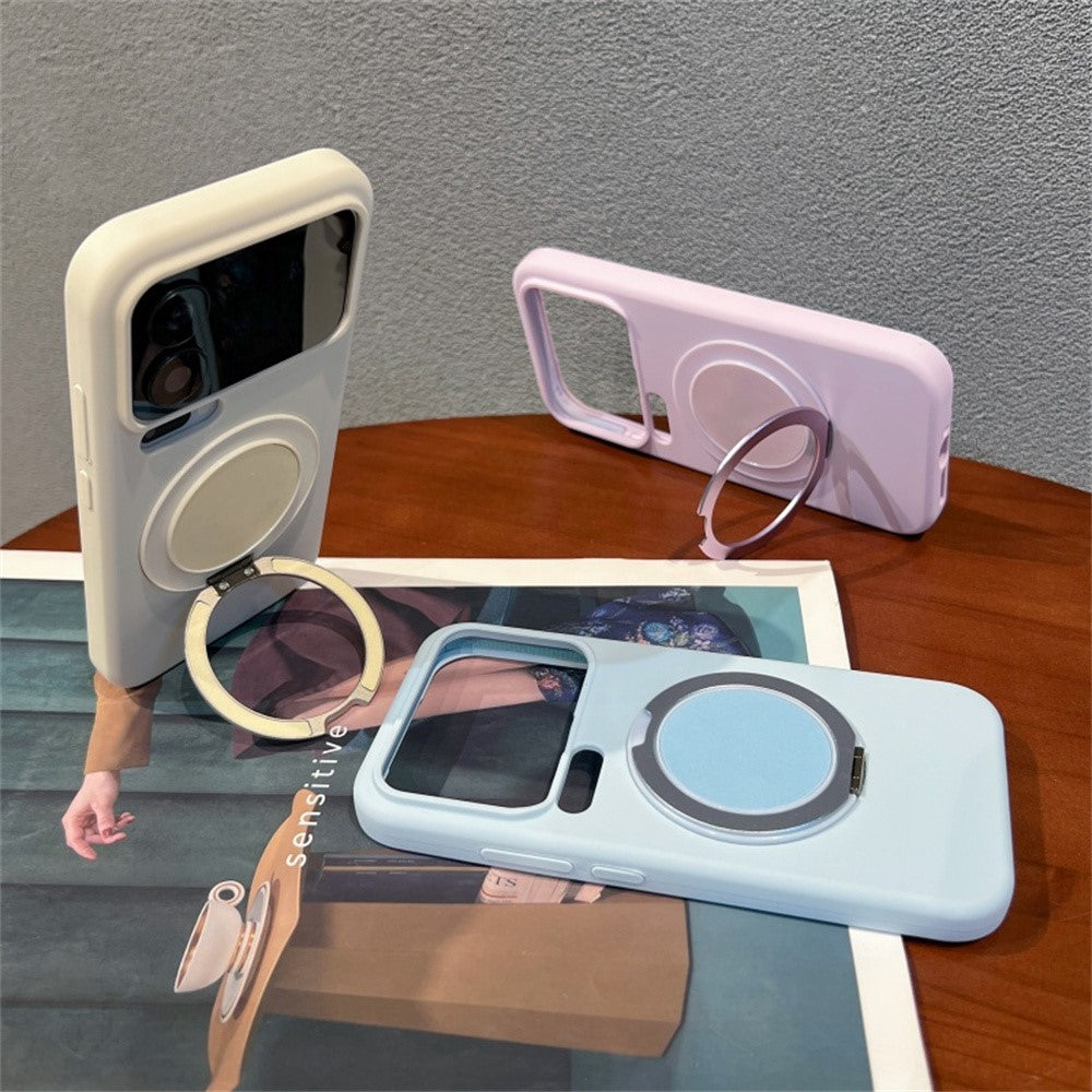 For Xiaomi 17 Pro Max Magnetic Case Rotating Kickstand Liquid Silicone PC Phone Cover Skin Touch - Antique White