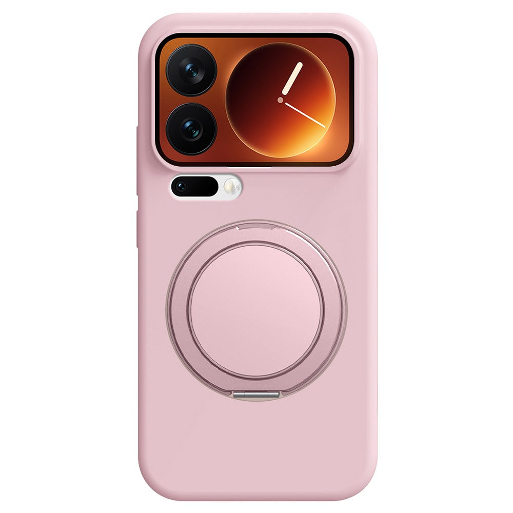 For Xiaomi 17 Pro Max Magnetic Case Rotating Kickstand Liquid Silicone PC Phone Cover Skin Touch - Pink