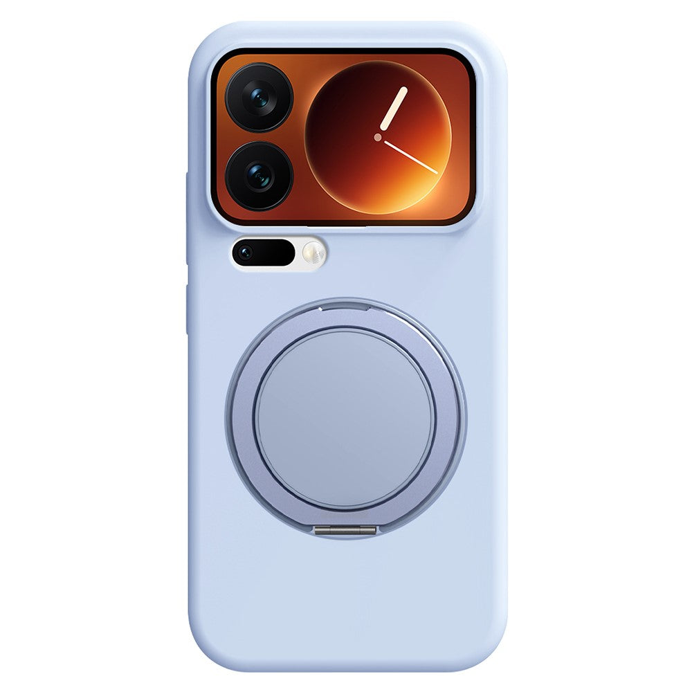 For Xiaomi 17 Pro Max Magnetic Case Rotating Kickstand Liquid Silicone PC Phone Cover Skin Touch - Baby Blue