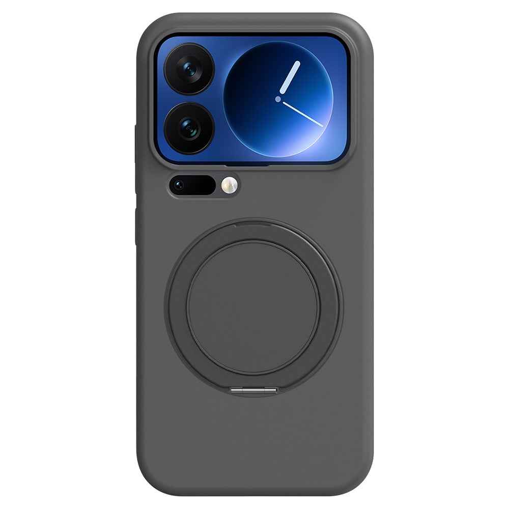 For Xiaomi 17 Pro Magnetic Case Rotating Kickstand Liquid Silicone PC Phone Cover Skin Touch - Grey