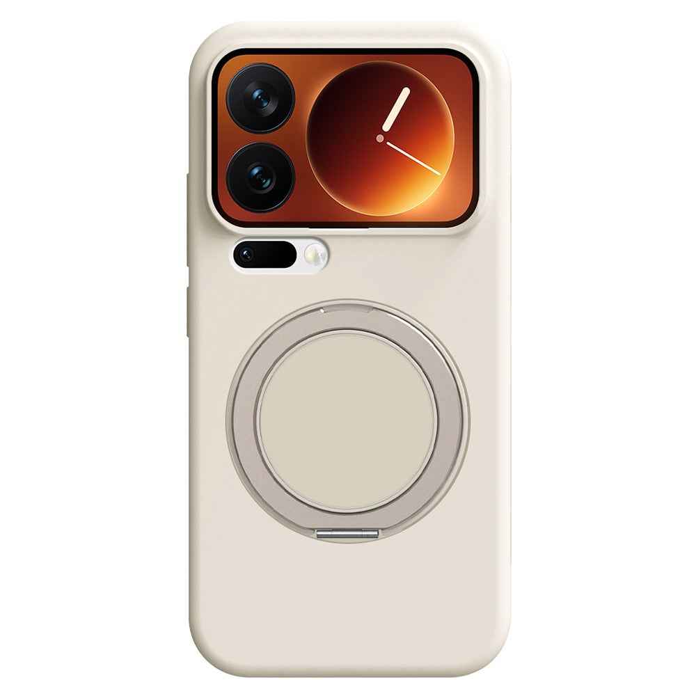 For Xiaomi 17 Pro Magnetic Case Rotating Kickstand Liquid Silicone PC Phone Cover Skin Touch - Antique White