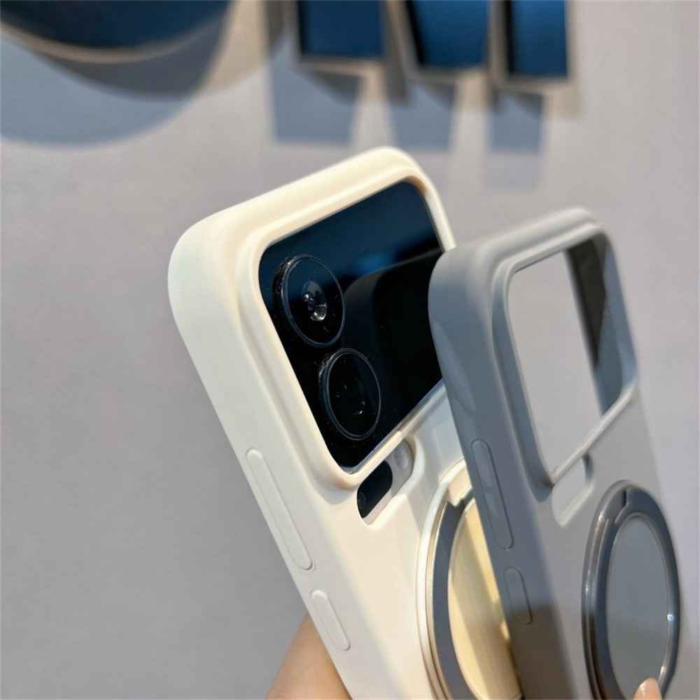 For Xiaomi 17 Pro Magnetic Case Rotating Kickstand Liquid Silicone PC Phone Cover Skin Touch - Antique White