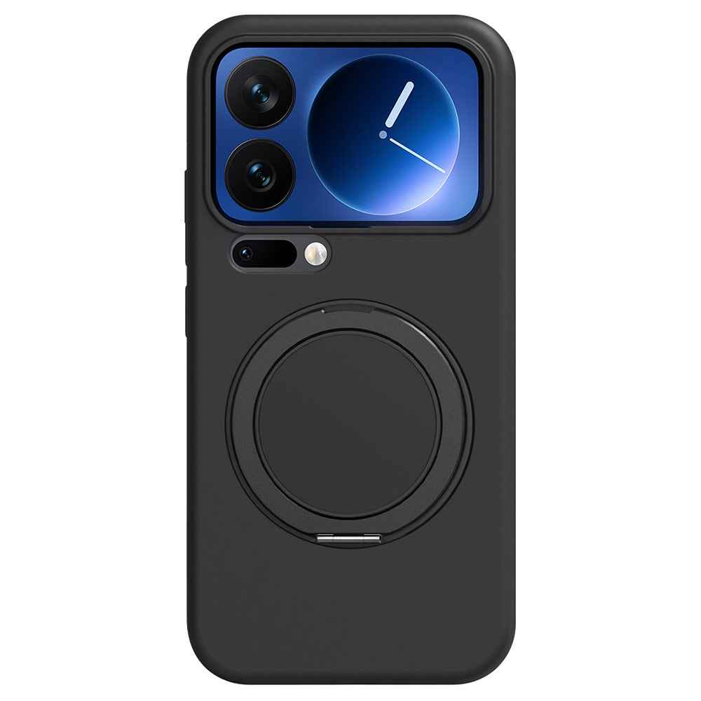 For Xiaomi 17 Pro Magnetic Case Rotating Kickstand Liquid Silicone PC Phone Cover Skin Touch - Black