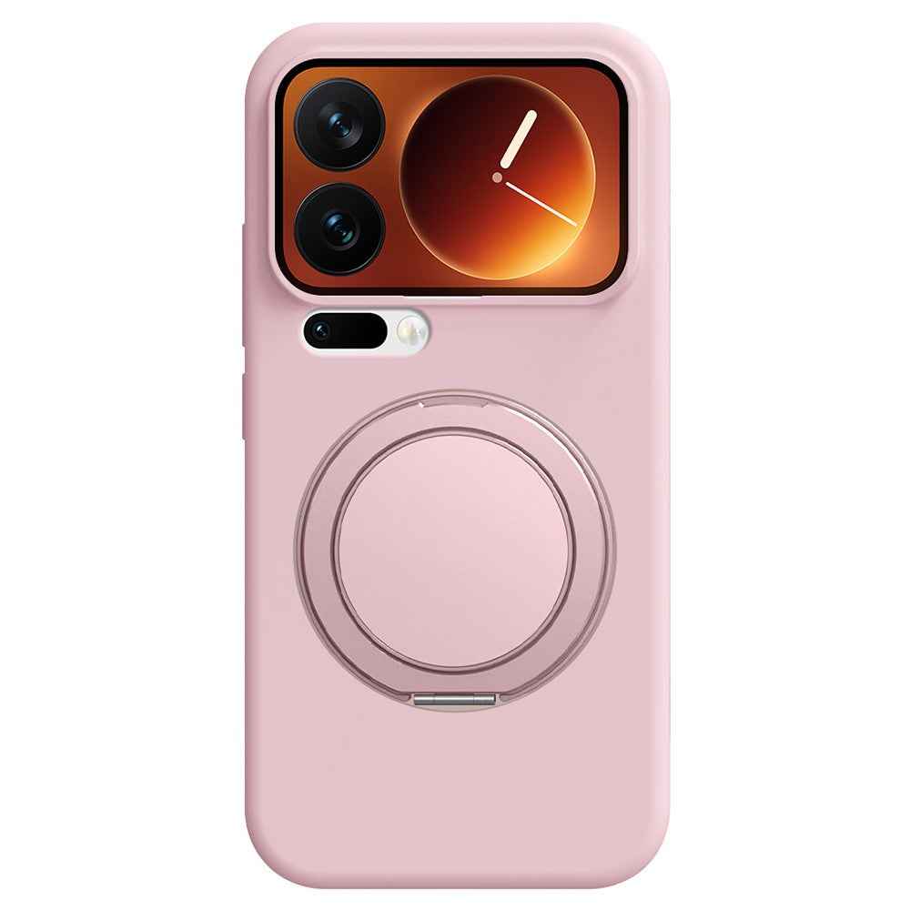 For Xiaomi 17 Pro Magnetic Case Rotating Kickstand Liquid Silicone PC Phone Cover Skin Touch - Pink