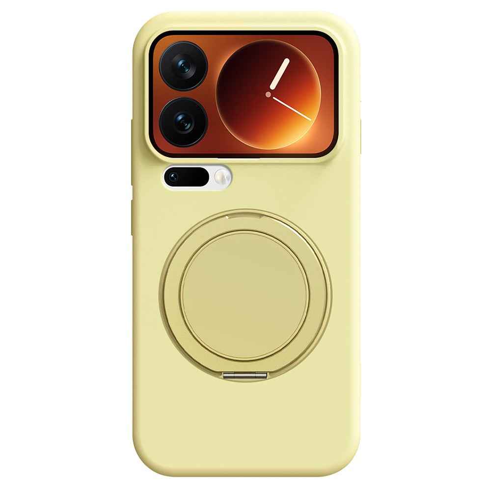 For Xiaomi 17 Pro Magnetic Case Rotating Kickstand Liquid Silicone PC Phone Cover Skin Touch - Light Yellow