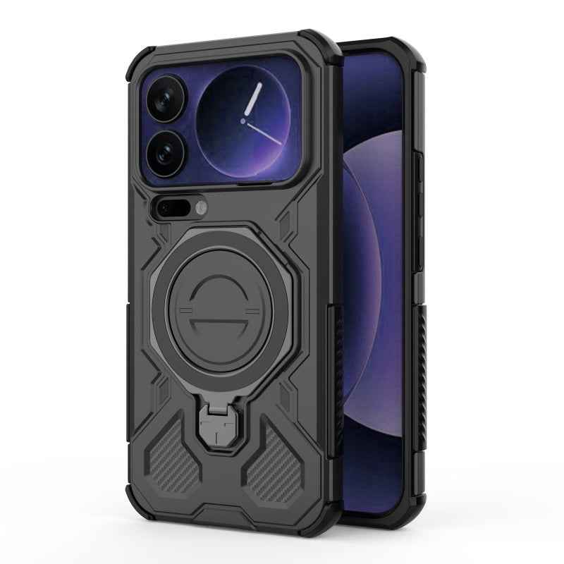 For Xiaomi 17 Pro Case Kickstand with 2Pcs Screen Film WANLONFENG KJ Series PC TPU Phone Cover (Big Lens Hole) - Black