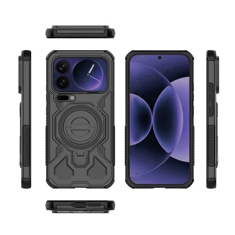 For Xiaomi 17 Pro Case Kickstand with 2Pcs Screen Film WANLONFENG KJ Series PC TPU Phone Cover (Big Lens Hole) - Black