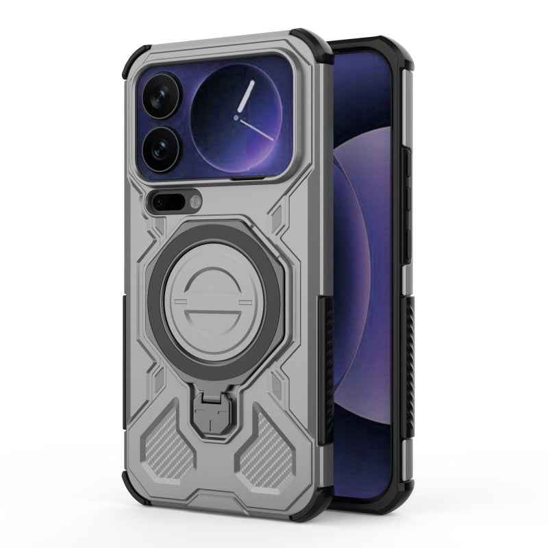 For Xiaomi 17 Pro Case Kickstand with 2Pcs Screen Film WANLONFENG KJ Series PC TPU Phone Cover (Big Lens Hole) - Grey