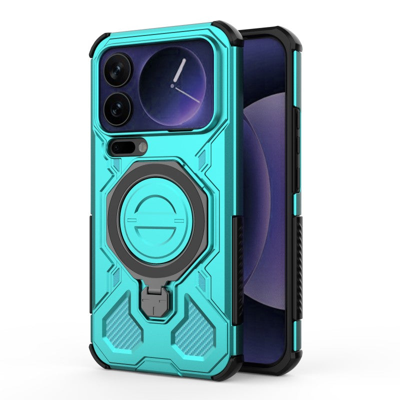 For Xiaomi 17 Pro Max Case Kickstand with 2Pcs Screen Film WANLONFENG KJ Series PC TPU Phone Cover (Big Lens Hole) - Green