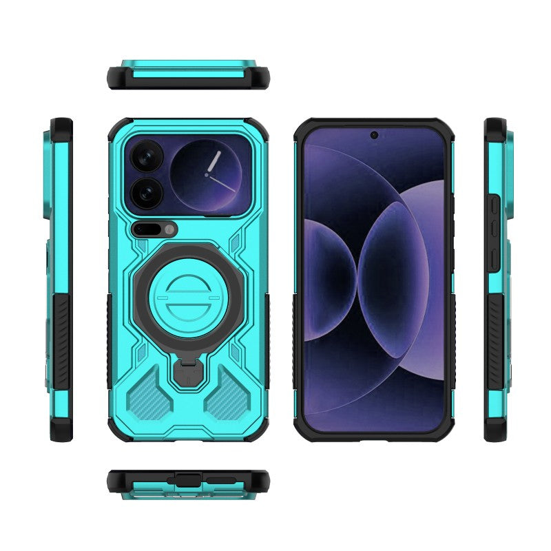For Xiaomi 17 Pro Max Case Kickstand with 2Pcs Screen Film WANLONFENG KJ Series PC TPU Phone Cover (Big Lens Hole) - Green