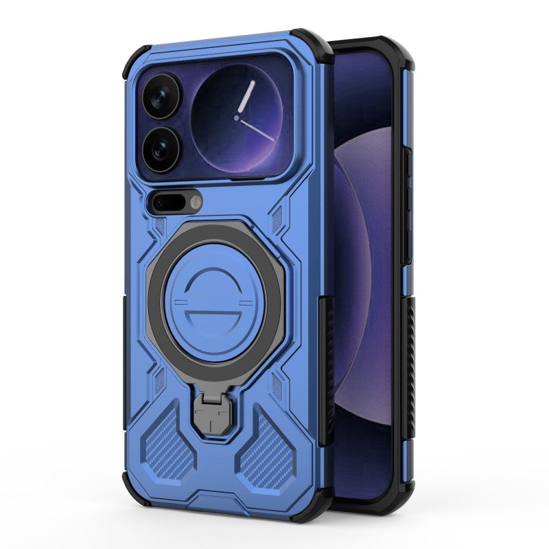 For Xiaomi 17 Pro Max Case Kickstand with 2Pcs Screen Film WANLONFENG KJ Series PC TPU Phone Cover (Big Lens Hole) - Blue