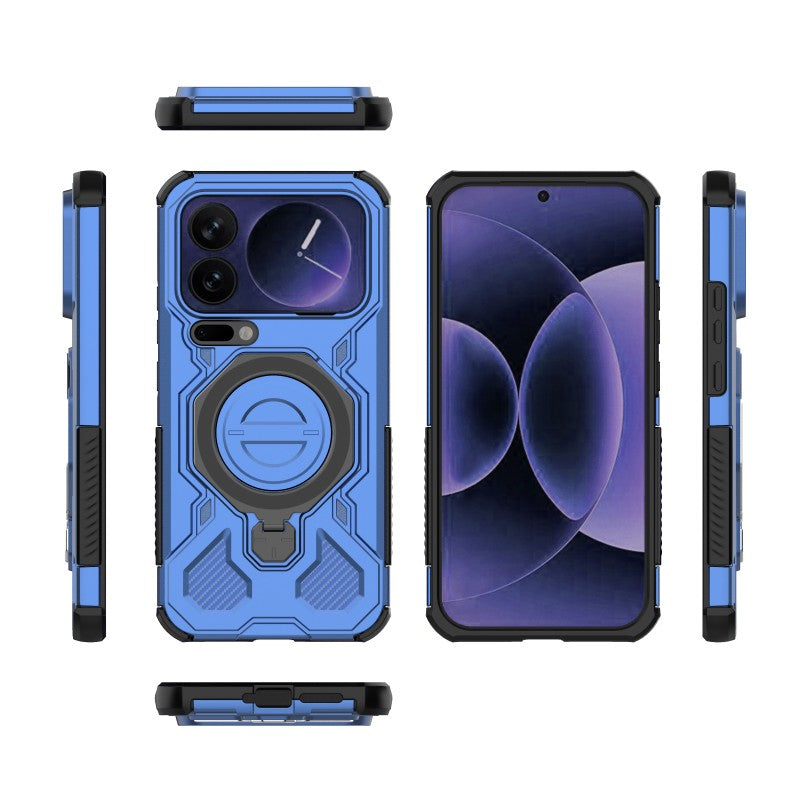 For Xiaomi 17 Pro Max Case Kickstand with 2Pcs Screen Film WANLONFENG KJ Series PC TPU Phone Cover (Big Lens Hole) - Blue