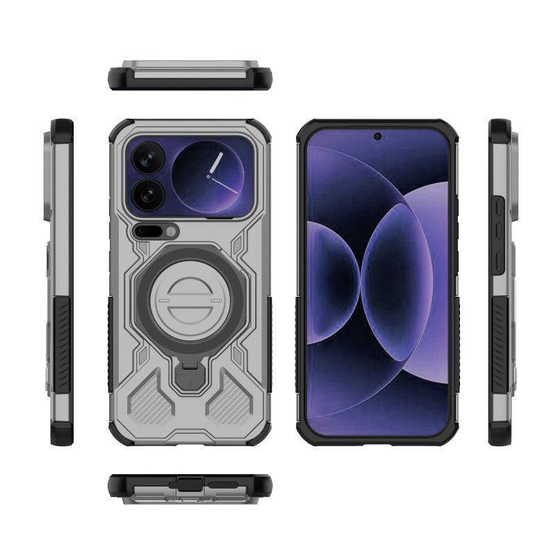 For Xiaomi 17 Pro Max Case Kickstand with 2Pcs Screen Film WANLONFENG KJ Series PC TPU Phone Cover (Big Lens Hole) - Grey