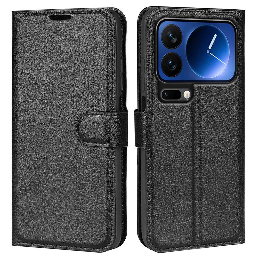 For Xiaomi 17 Pro Case Litchi Texture Shockproof Leather Wallet Phone Cover - Black