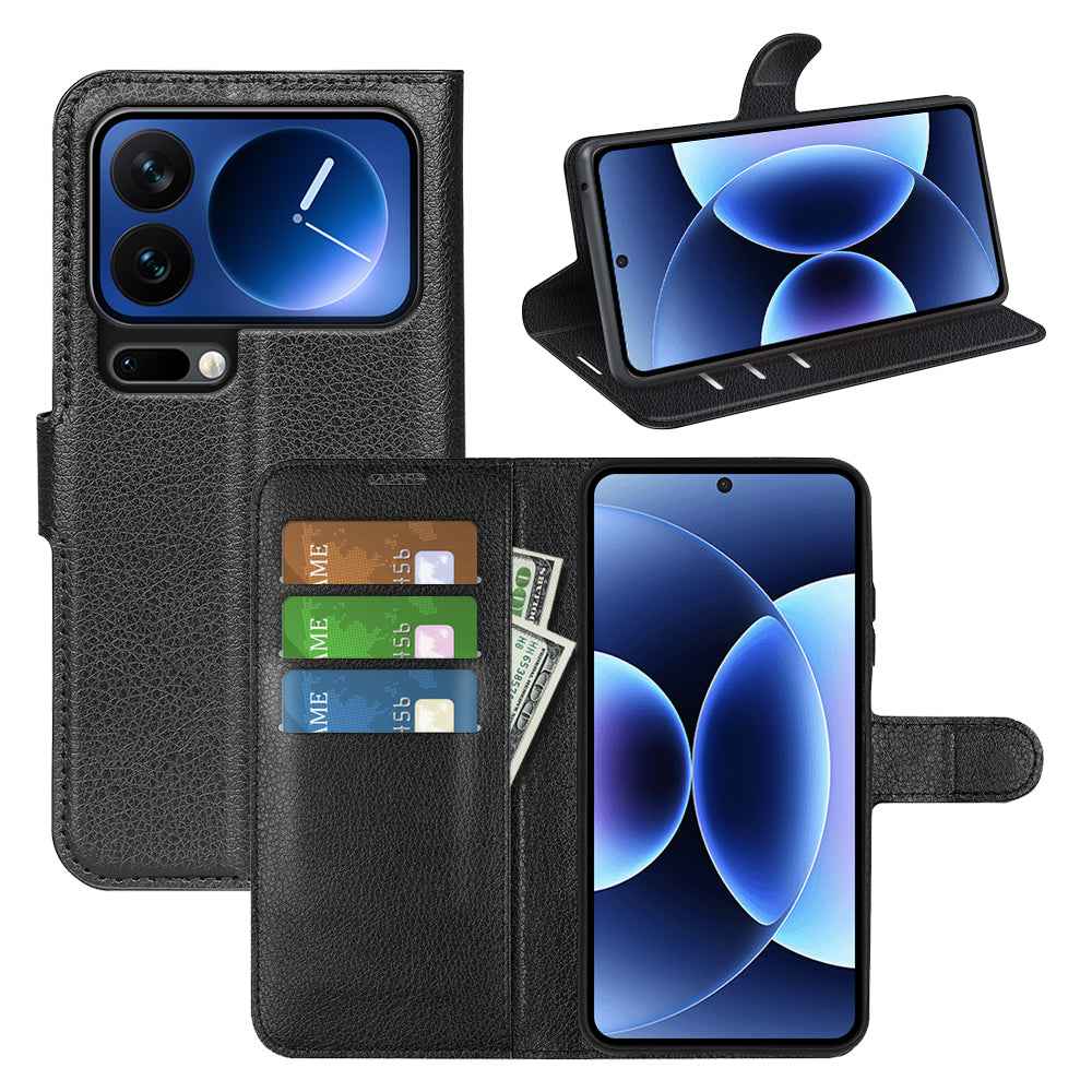 For Xiaomi 17 Pro Case Litchi Texture Shockproof Leather Wallet Phone Cover - Black