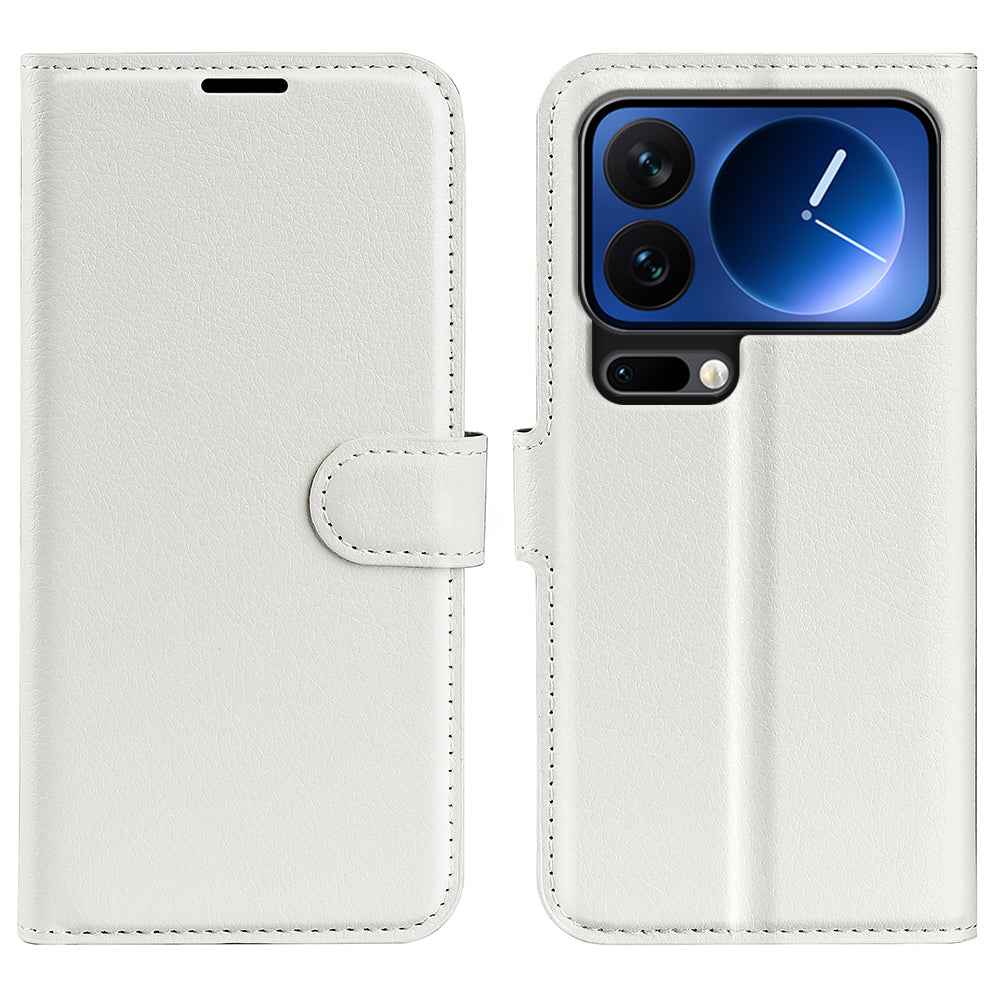 For Xiaomi 17 Pro Case Litchi Texture Shockproof Leather Wallet Phone Cover - White