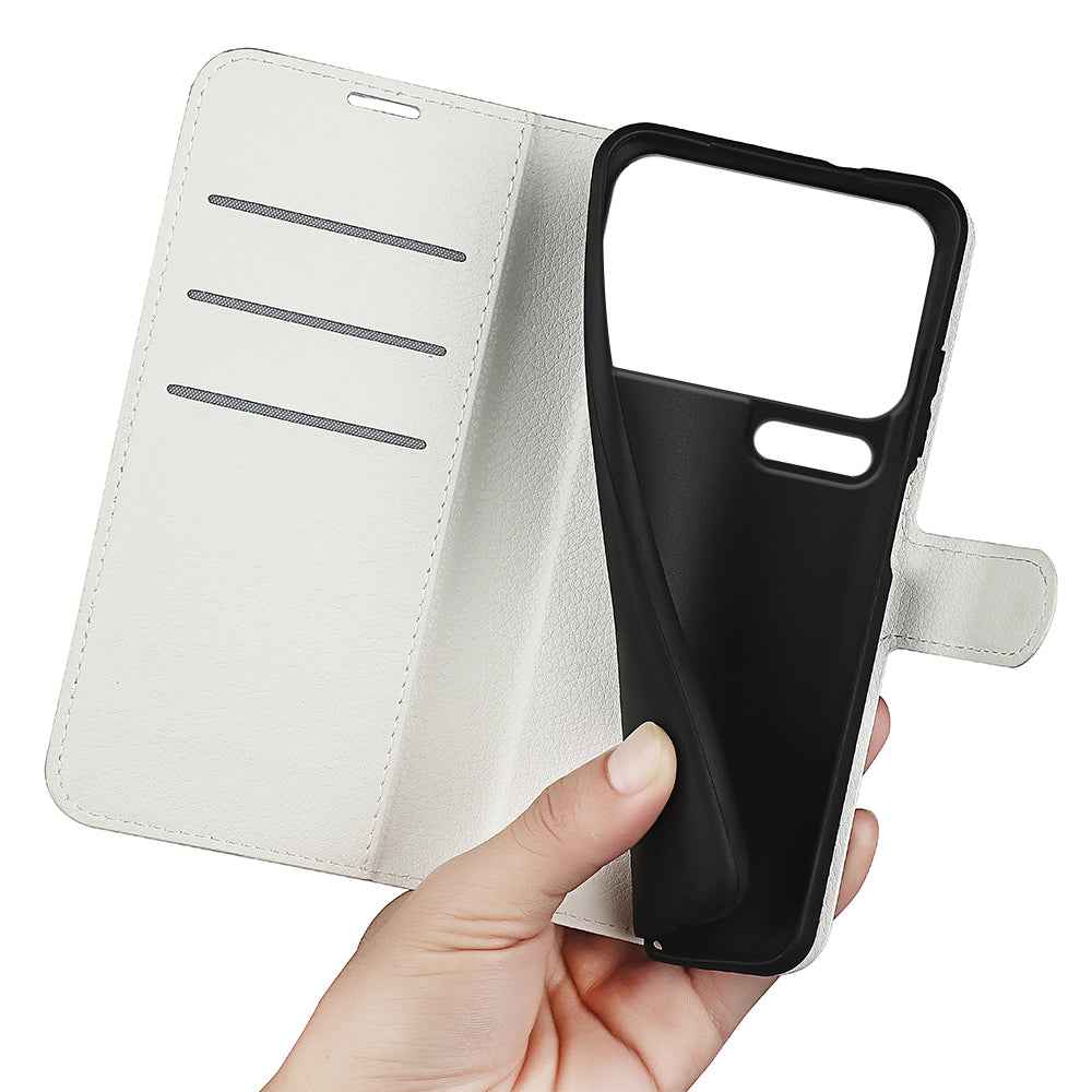 For Xiaomi 17 Pro Case Litchi Texture Shockproof Leather Wallet Phone Cover - White