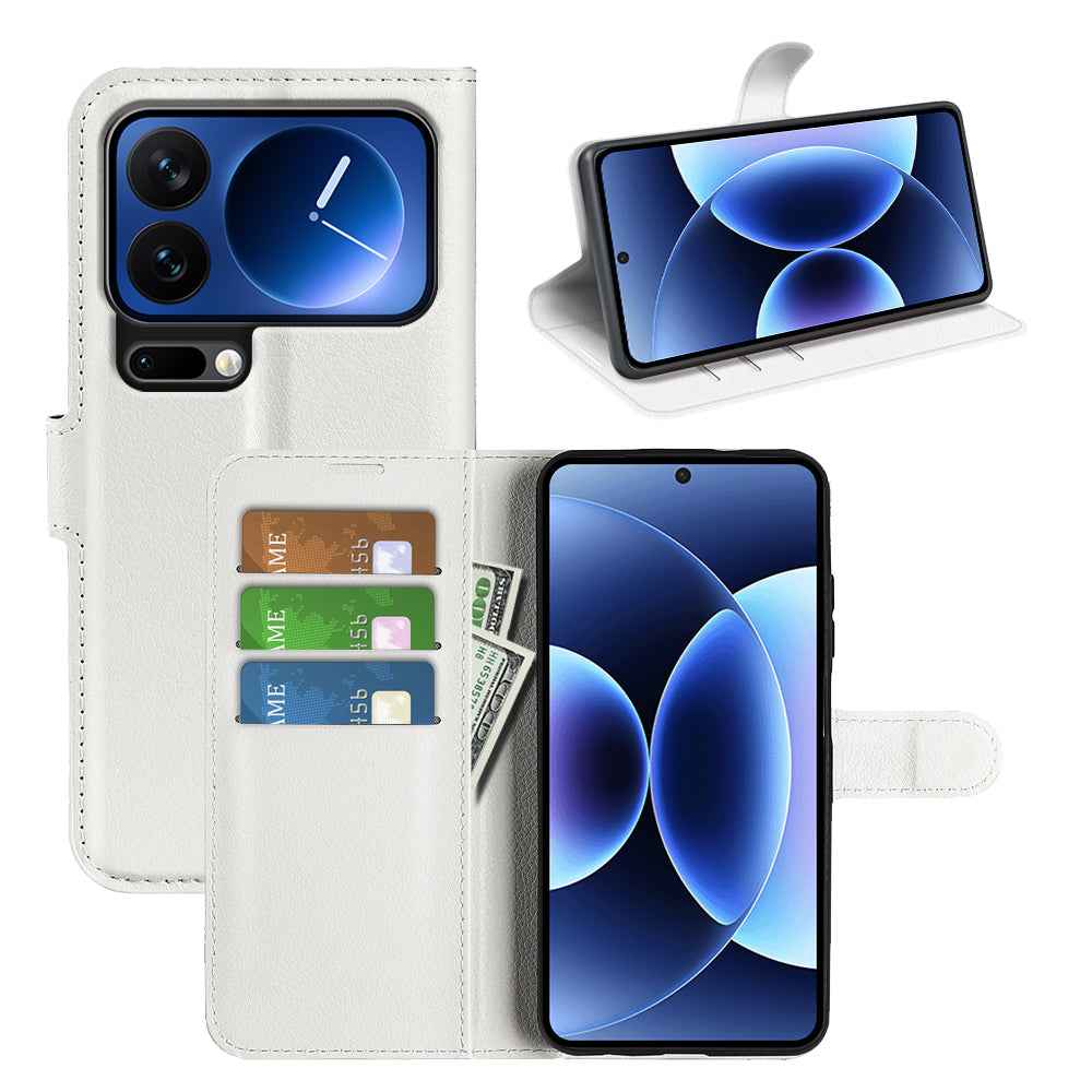 For Xiaomi 17 Pro Case Litchi Texture Shockproof Leather Wallet Phone Cover - White