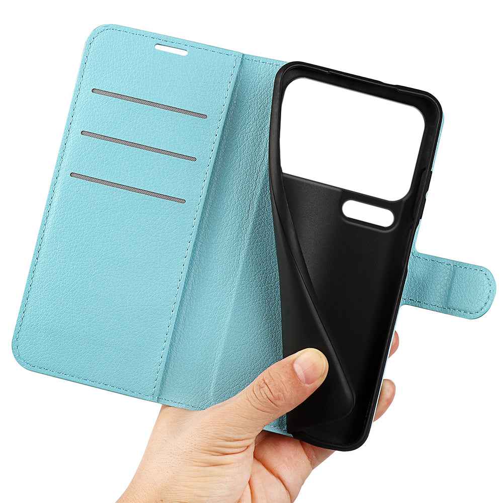 For Xiaomi 17 Pro Case Litchi Texture Shockproof Leather Wallet Phone Cover -  Blue