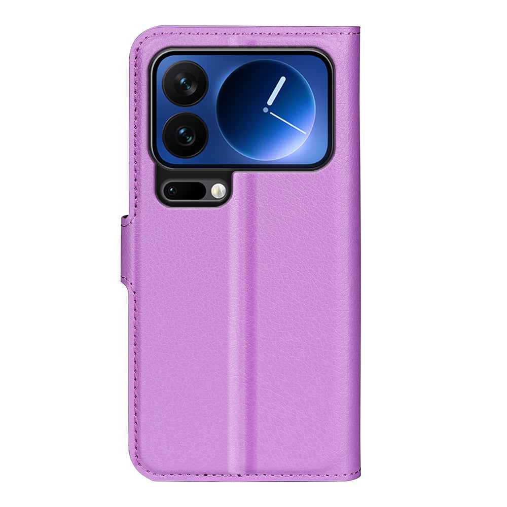 For Xiaomi 17 Pro Case Litchi Texture Shockproof Leather Wallet Phone Cover - Purple