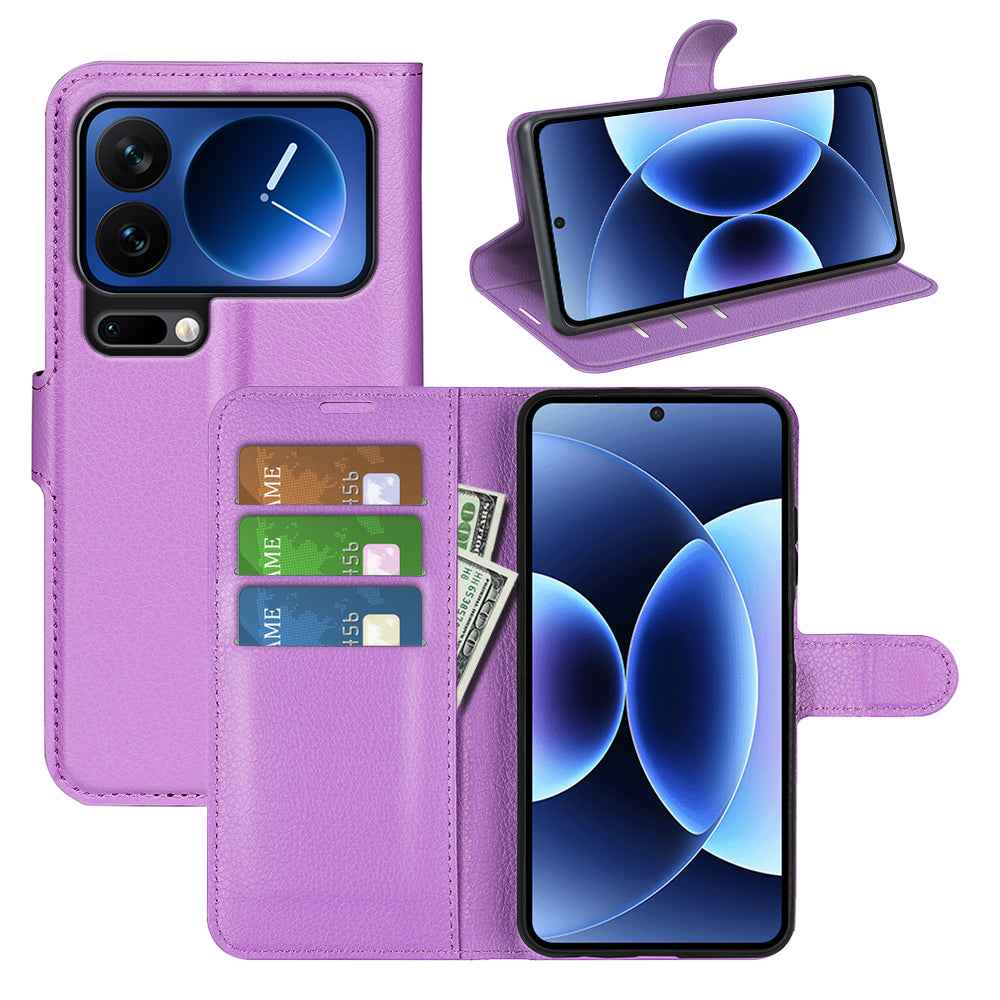 For Xiaomi 17 Pro Case Litchi Texture Shockproof Leather Wallet Phone Cover - Purple