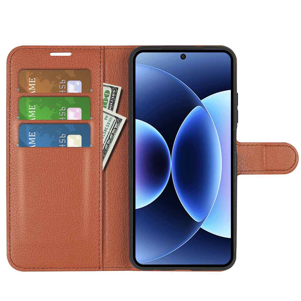 For Xiaomi 17 Pro Case Litchi Texture Shockproof Leather Wallet Phone Cover - Brown