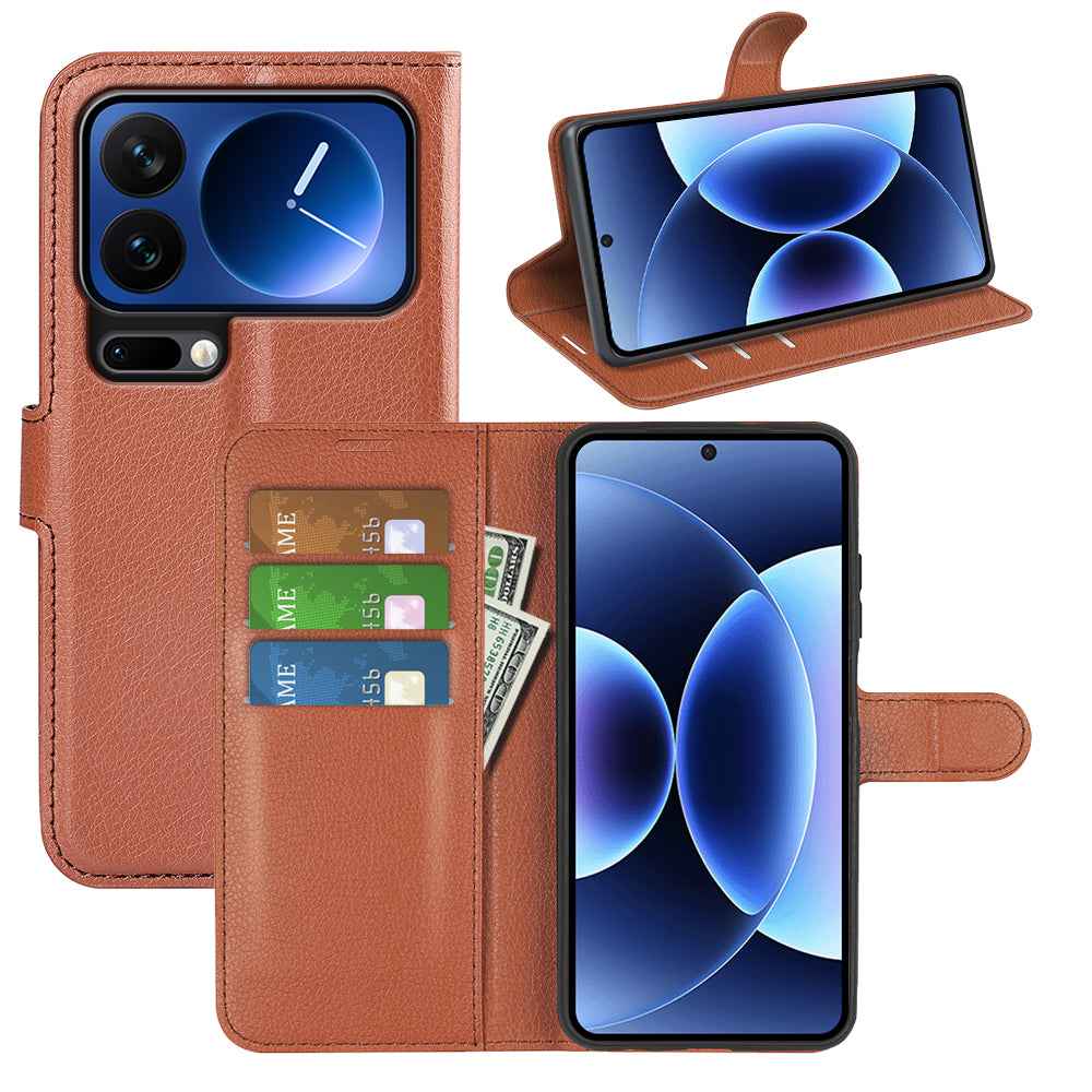 For Xiaomi 17 Pro Case Litchi Texture Shockproof Leather Wallet Phone Cover - Brown