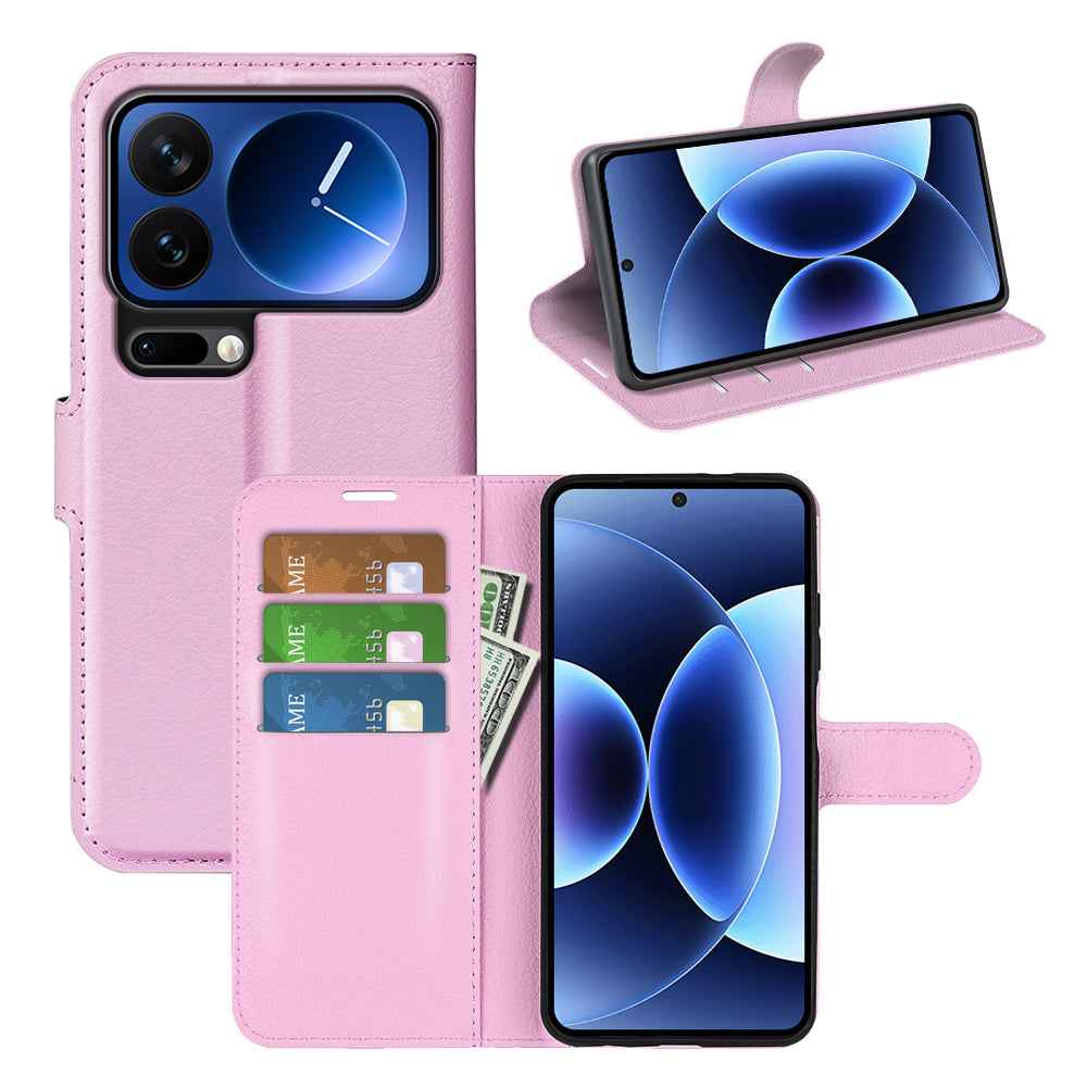 For Xiaomi 17 Pro Case Litchi Texture Shockproof Leather Wallet Phone Cover -  Pink