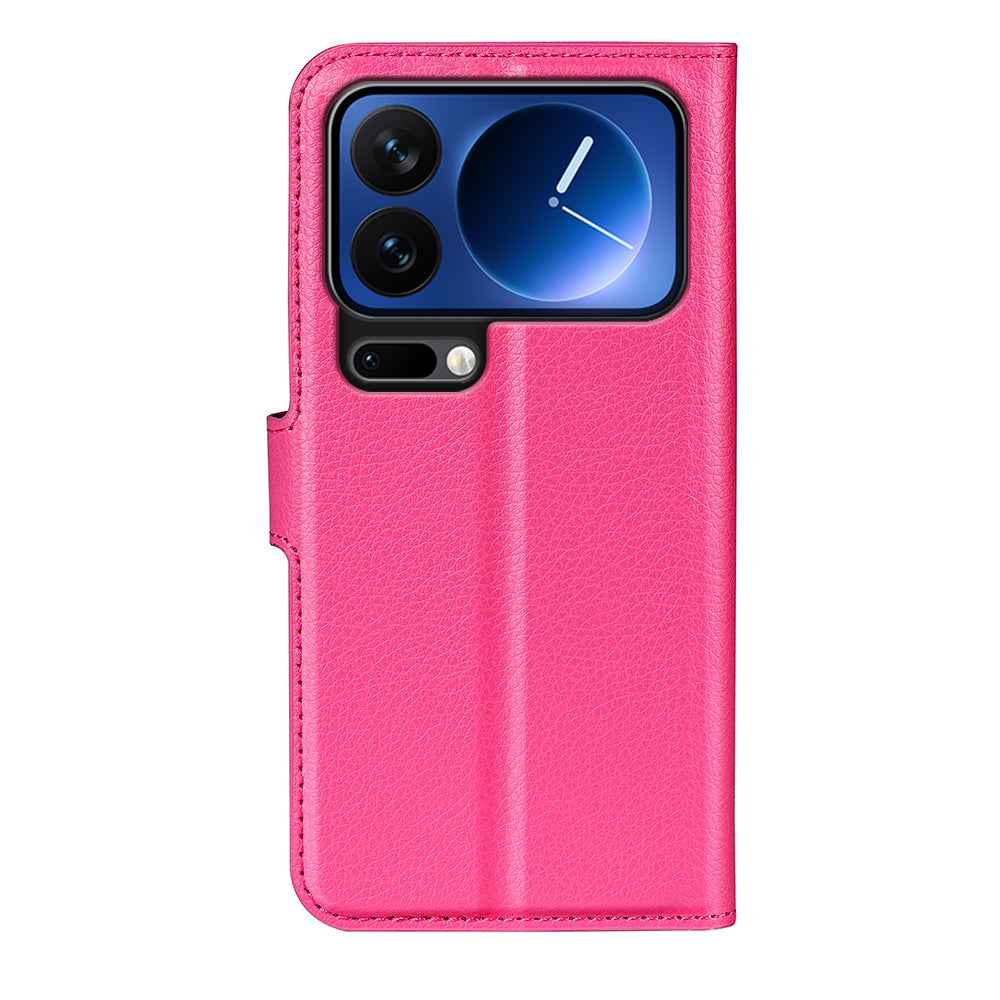 For Xiaomi 17 Pro Case Litchi Texture Shockproof Leather Wallet Phone Cover - Rose Red