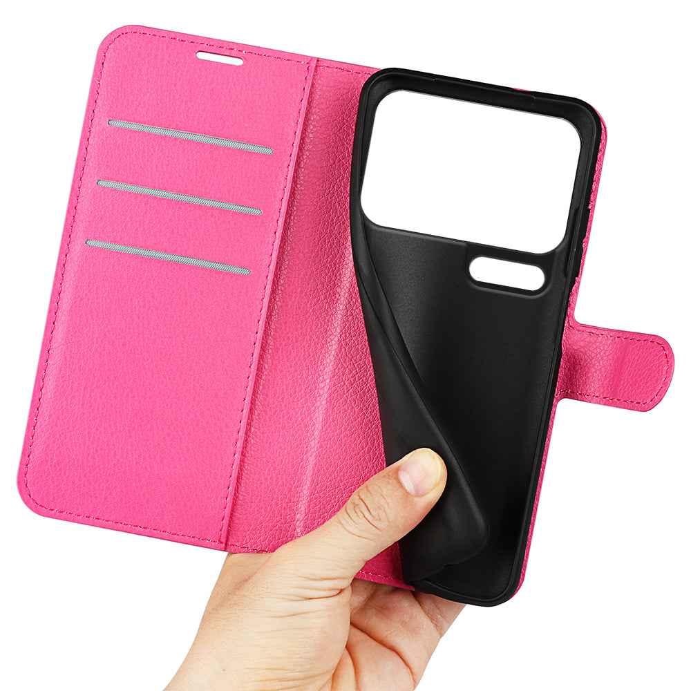 For Xiaomi 17 Pro Case Litchi Texture Shockproof Leather Wallet Phone Cover - Rose Red