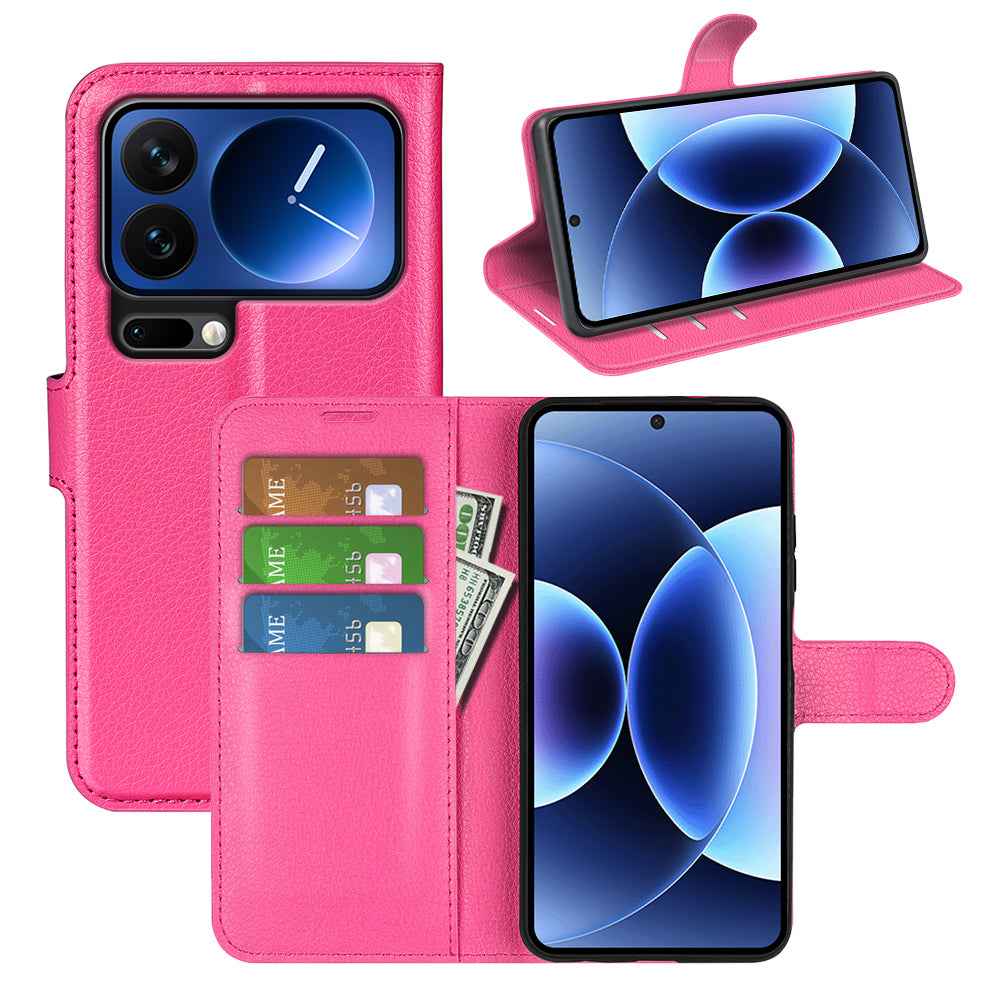 For Xiaomi 17 Pro Case Litchi Texture Shockproof Leather Wallet Phone Cover - Rose Red