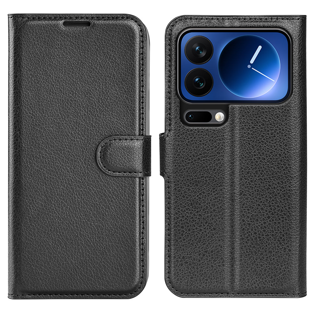 For Xiaomi 17 Pro Max Case Litchi Texture Shockproof Leather Wallet Phone Cover - Black