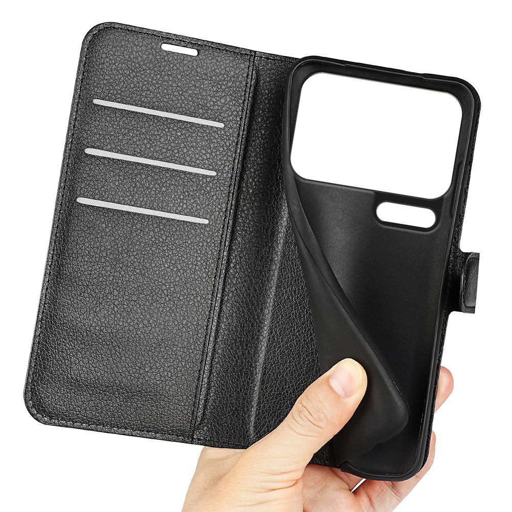 For Xiaomi 17 Pro Max Case Litchi Texture Shockproof Leather Wallet Phone Cover - Black