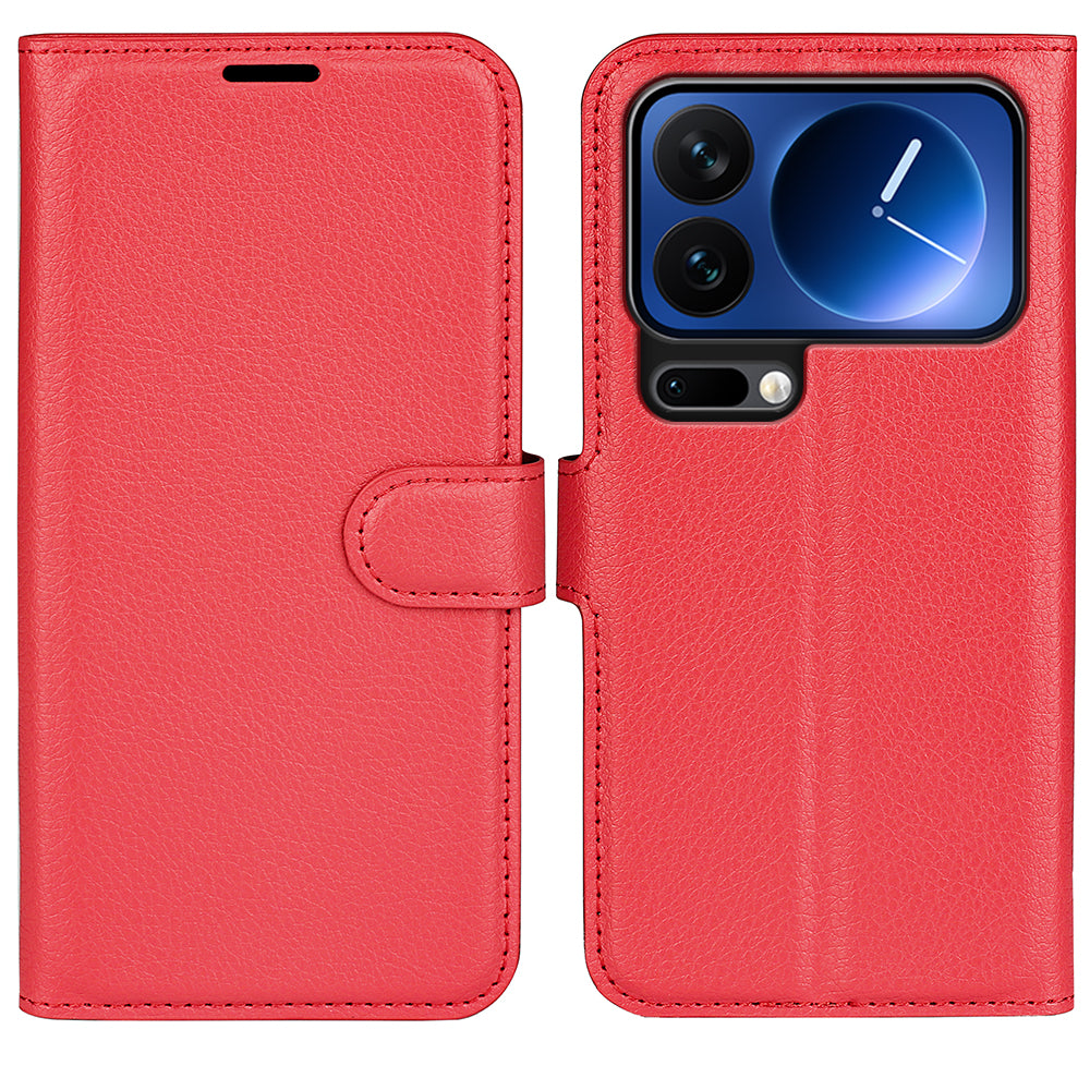 For Xiaomi 17 Pro Max Case Litchi Texture Shockproof Leather Wallet Phone Cover - Red
